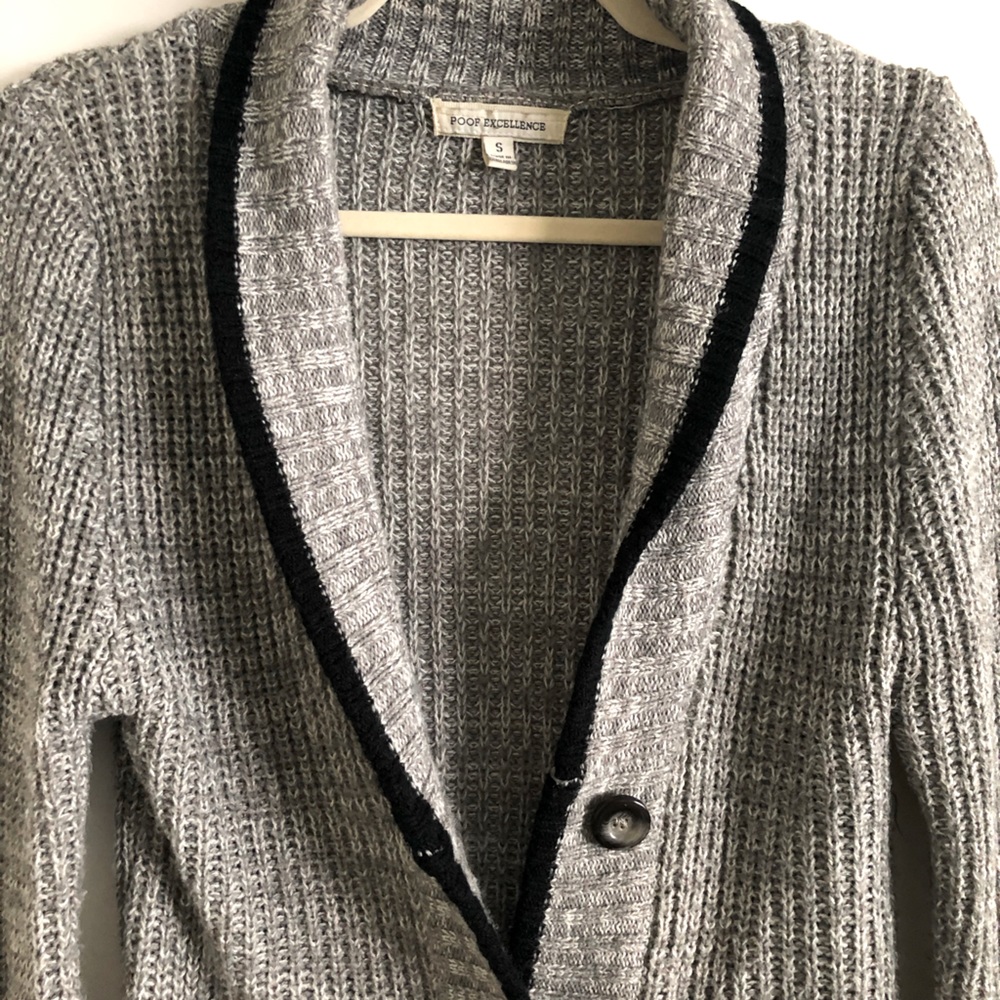 Grey & Black Trimmed Knit Cardigan